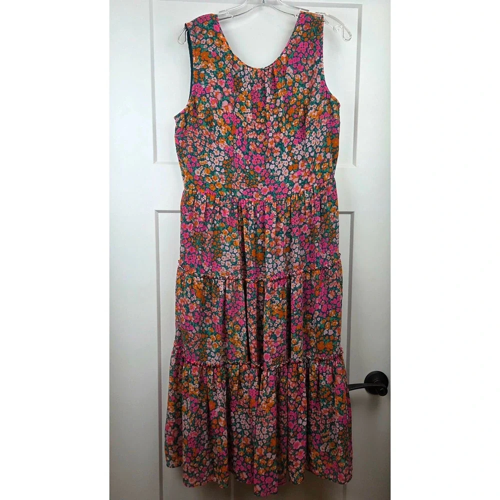 J.Crew Womens Floral Tiered Midi Dress in Micro Meadow Print Size Medium - Picture 2 of 13